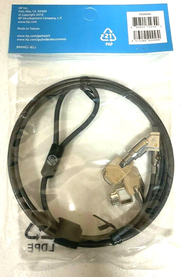 6ft HP T8X45AA Tablet Loss Prevention Keyed Steel Cable Lock for Elite X2