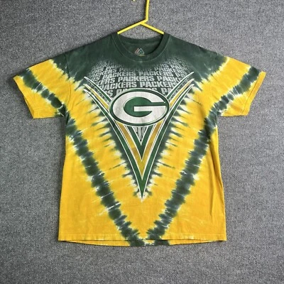 Green Bay Packers T-shirt Mens Large Tie Dye Green Yellow NFL Majestic - Image 1 of 4