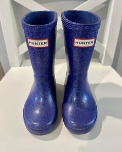 Hunter Purple Glitter Rubber Rain Waterproof Pull On boots girls size 7 Toddler