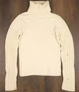 PRADA 46 100% Kaschmir Vintage Rollkragen Elfenbein Creme Web Zopfmuster Pullover - Bild 1 von 16