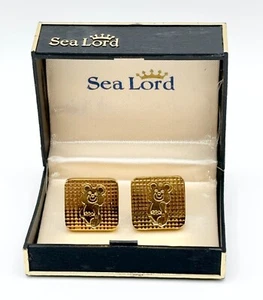 RARE Vintage USSR Cufflinks 'OLYMPIC BEAR' Sea Lord #4-10035 Gold Plated w/BOX! - Picture 1 of 8