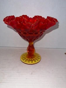 Gold/rote Glas Stielschale mit gewelltem Rand Vintage Fenton ?? - Bild 1 von 8