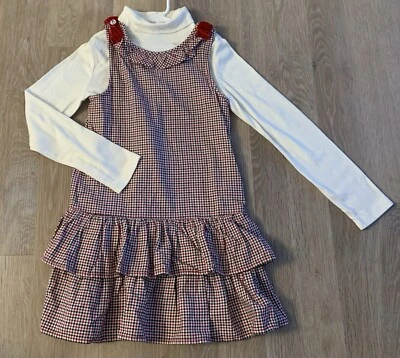 Gymboree Girl’s Size 8 Beautiful Red & White Checked Jumper With Matching Top - Image 1 of 4