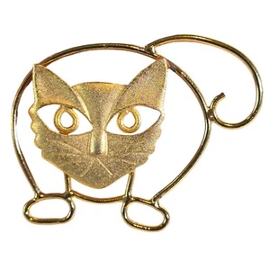 Diana Marco Brooch Cat Open Wire Gold Tone Kitty Fashion Jewelry 80s Vintage - Picture 1 of 22