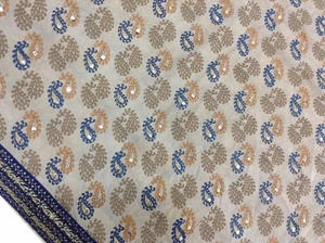 Om Vintage Indian Sari Art Silk Hand Embroidered Ivory Saree Fabric Y10823 - Picture 1 of 12