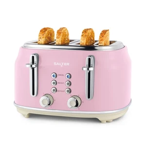 Salter Retro 4-Slice Toaster Wide Slot 6 Level Defrost Removable Crumb Tray Pink - Picture 1 of 5