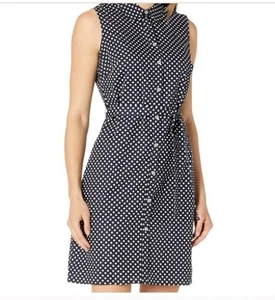 Tommy Hillfiger Damen gepunktetes ärmelloses Kleid Gr. 10 neu marineblau Baumwolle adrett - Bild 1 von 9