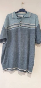 Vintage Mens polo top Berkertex Blue Grey Retro Cotton Blend Golf Large - Picture 1 of 10
