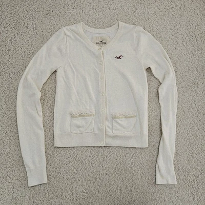 Cárdigan Y2k Hollister blanco roto volantes abotonados vintage talla pequeña Foto 1 de 4