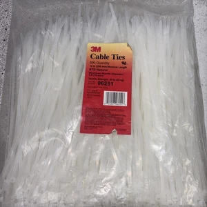 Cable Ties 12" Natural 500 Pcs. 3M 06251 50 POUND TENSILE STRENGTH - Picture 1 of 2