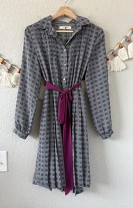 Anthropologie Isabella Sinclair Houndstooth Plaid Pleated Shirtdress Academia S - Picture 1 of 9