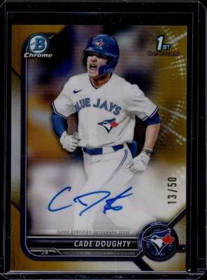 2022 Bowman Chrome Draft Autographs Gold Refractors Cade Doughty 13/50 - Image 1 of 2
