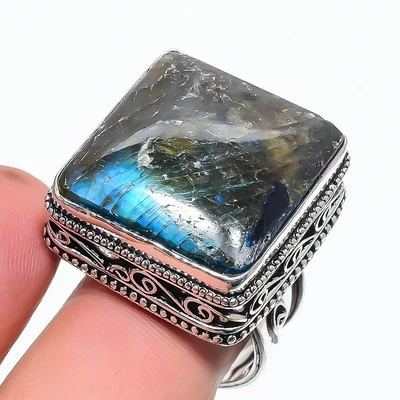 Blauer Feuer Labradorit Edelstein Verstellbarer Ring Handarbeit Vintage Schmu... - Bild 1 von 4