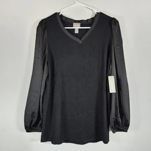 Neu mit Etikett Chicos Größe 2 Large schwarz V-Ausschnitt Bluse Shirt Pullover leicht - Bild 1 von 8