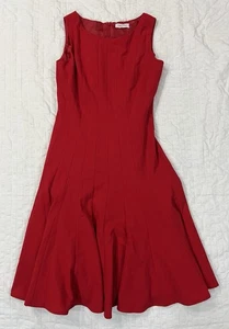 Calvin Klein Ruffeled Fitted Red Power Dress Career Business Holiday Size 4 - Picture 1 of 9