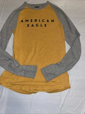 American Eagle Men’s Yellow  Long Sleeve T-shirt With Spell Logo Sz X-Small T2 - Image 1 of 4