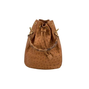 Authentic Gucci Vintage Tan Leather Bamboo Drawstring Bucket Handbag - Picture 1 of 6