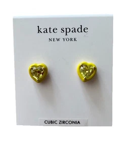 Kate Spade herzförmige Ohrstecker Zirkonia neongrün goldfarben neu mit Etikett - Bild 1 von 8