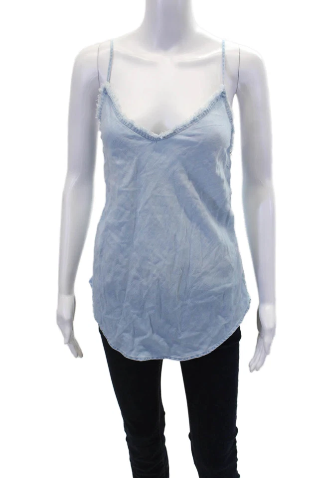 Camiseta sin mangas Bella Dahl para mujer con textura cuello en V correa de espagueti azul talla XS Foto 1 de 4