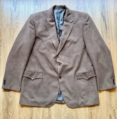 CIRCLE S 男式 48L 骆驼人造麂皮绒 Rockabilly 西部运动外套夹克外套 — 第 1/4 张图片