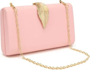Women's Fashion Evening Bags with Golden Leaves Crossbody Shoulder Light Pink - Picture 1 of 6