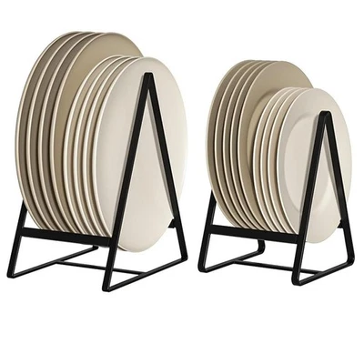 2 Pack Plate Holder Organiser Metal Dish Storage Rack for Kitchen Cupboard Black - Image 1 of 4