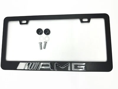 BLACK License Plate Frame Logo Stainless Steel for Mercedes AMG with Chrome Logo - Image 1 of 3