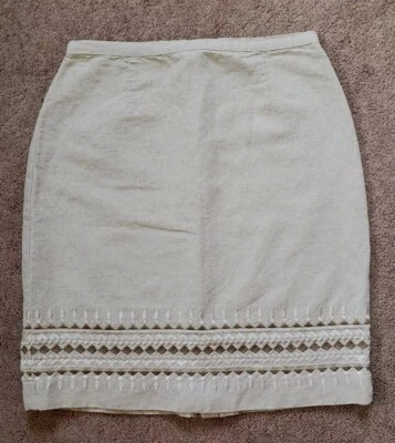 Falda Talbots Irlandesa Mezcla de Lino Beige Diseño Geométrico Bordado Mujer Talla 10 Foto 1 de 4