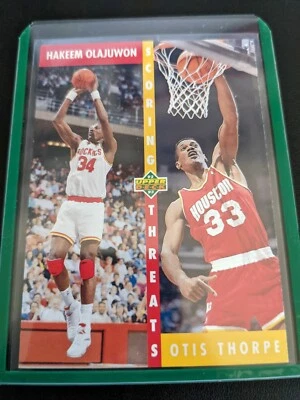 1992-93 Upper Deck Pack Fresh Mint Scoring Threats Otis Thorpe Hakeem Olajuwon - Image 1 of 2