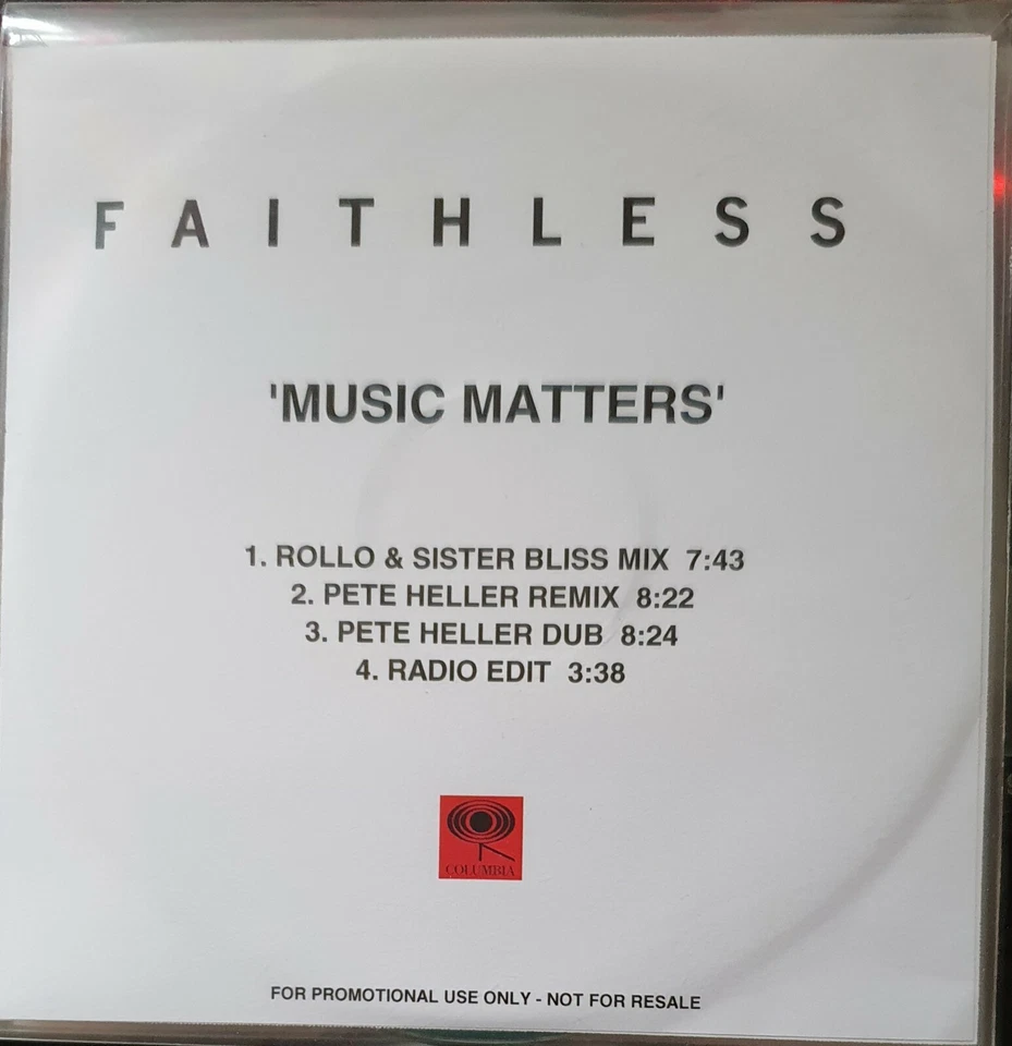 Faithless "Music Matters" Very Rare 2005 4-Mix Columbia Promo CD  Foto 1 de 1