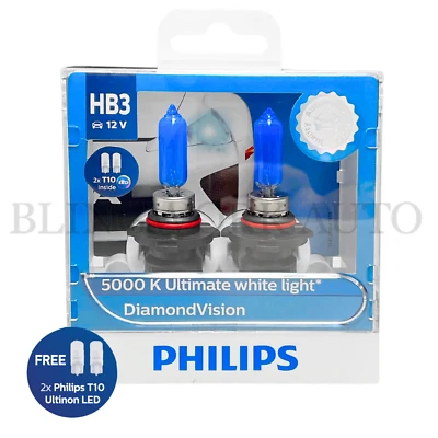 (Pair) Philips HB3 9005 Diamond Vision 5000K White Halogen Headlight High Bulb - Image 1 of 4