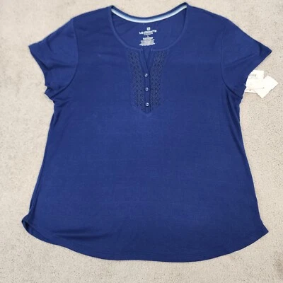 Prendas para dormir Liz Claiborne Top Damas L Azul Marino Pullover Manga Corta Suave NUEVO Foto 1 de 4