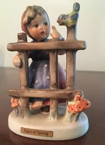 Goebel Hummel "Signs of Spring" Figurine #203 2/0 TMK4 - Girl w/ Bird on Fence - Bild 1 von 7
