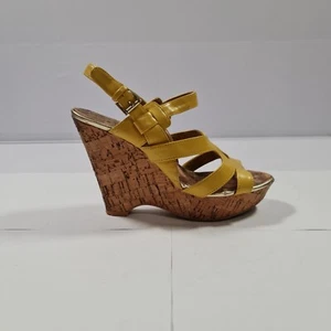 Nine West Womens Sandals Yellow 37 EU/ 4UK Leather Wedge Heel Shoes - Picture 1 of 10