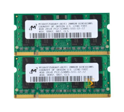 2pcs Micron 4GB 2Rx8 PC2-5300S DDR2 667Mhz 200Pin RAM Memory Laptop SO-DIMM - Image 1 of 4