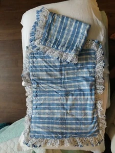(2) Custom Shams W/Ruffles/Corded-Blue/White/Plaid/Lace trim ADORABLE!!!  - Picture 1 of 4