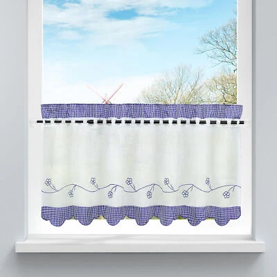Scheibengardine Landliche Kurzstore Voile Gardinen Karo Küche Rot Blau Vorhang - Bild 1 von 4