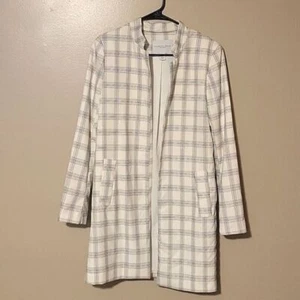 Carolina Belle Montreal Long Blazer Womens Size Small White Black Jacket Plaid - Picture 1 of 4