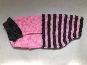 Hand Knitted Pink & Grey Stripe Dog Coat/Jumper ๐พ๐พ New, Medium Dog - Picture 1 of 12