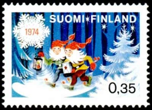 Finland 1974 Christmas, Two Elves in Forest, MNH / UNM - Picture 1 of 1