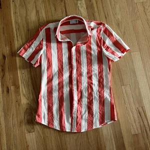 Asos Design Casual Short Sleeve Button Up Stripe Shirt S orange white summer - Picture 1 of 10