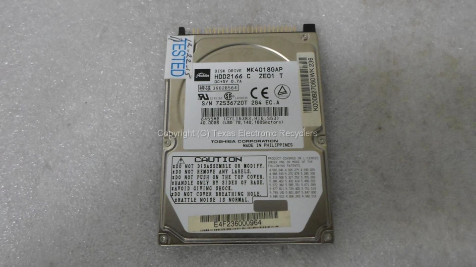 Toshiba MK4018GAP HDD2166 40GB IDE 4200 RPM Hard Drive TESTED - Image 1 of 1