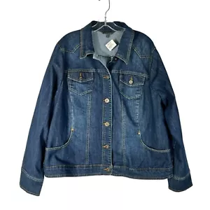 Baccini Medium Wash Stretch Denim Plus Size Button Down Jean Jacket NWT 18/20 - Picture 1 of 6