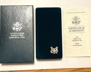 1991 United States Korean War Memorial Proof Silver Dollar Coin W/ Box & COA - Picture 1 of 7