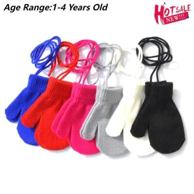 Baby Toddler Children Winter Warm Mittens With String Gloves Full Finger Glov * - Image 1 of 4