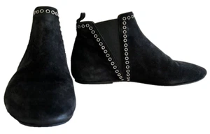 Isabel Marant Bootie Suede Grommet Embellish Pull-On Flat Black Size 7.5-8 GUC - Picture 1 of 13