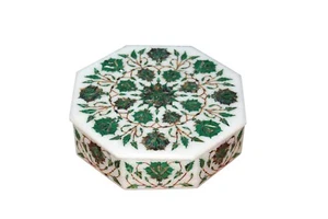 Octagon Marble Jewelry Box Malachite Stone Inlay Work Dressing Table Decor Box - Imagen 1 de 4