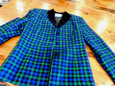 Kasper A.S.L. Chaqueta Blazer Damas Negro Terciopelo Azul Verde Diente de Perro Talla 6P  Foto 1 de 4