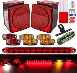 LED Trailer Light Kit Waterproof Submersible Square Stop Turn Tail Truck Lights - Picture 1 of 7