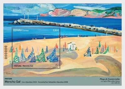 spain 2024 espagne Beach at Fuenterrabía by Menchu Gal 1919 2008 art ms1v mnh - Image 1 of 2